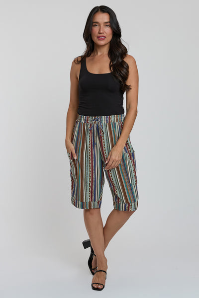 Women Elastic Waist Bermuda With Patch Pockets, Pack of 6