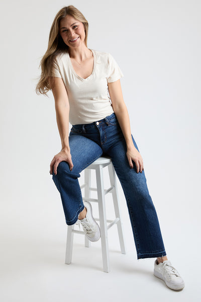 High Rise Wide Leg Jeans with Raw Hem, Pack of 8