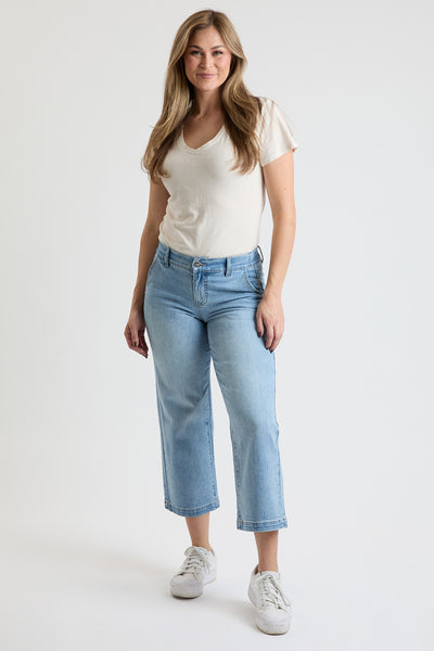 High Rise Wide Leg Jeans with Elastic Back, Pack of 6