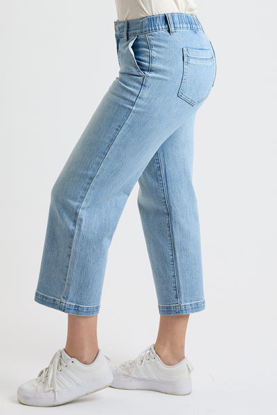High Rise Wide Leg Jeans with Elastic Back, Pack of 6