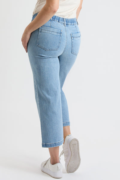 High Rise Wide Leg Jeans with Elastic Back, Pack of 6