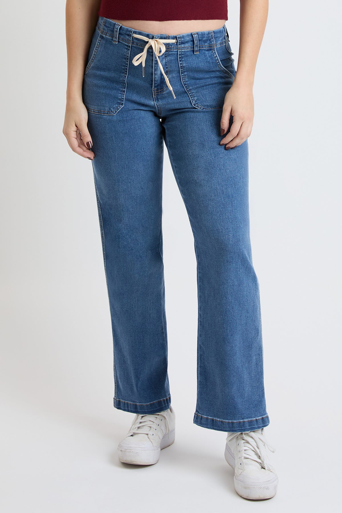 Mid Rise Tie Front Wide Leg Jeans, Pack of 8