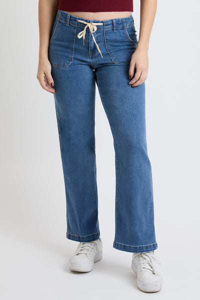 Mid Rise Tie Front Wide Leg Jeans, Pack of 8