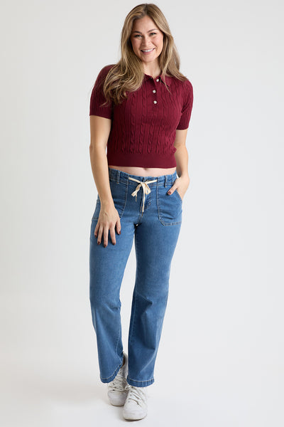Mid Rise Tie Front Wide Leg Jeans, Pack of 8