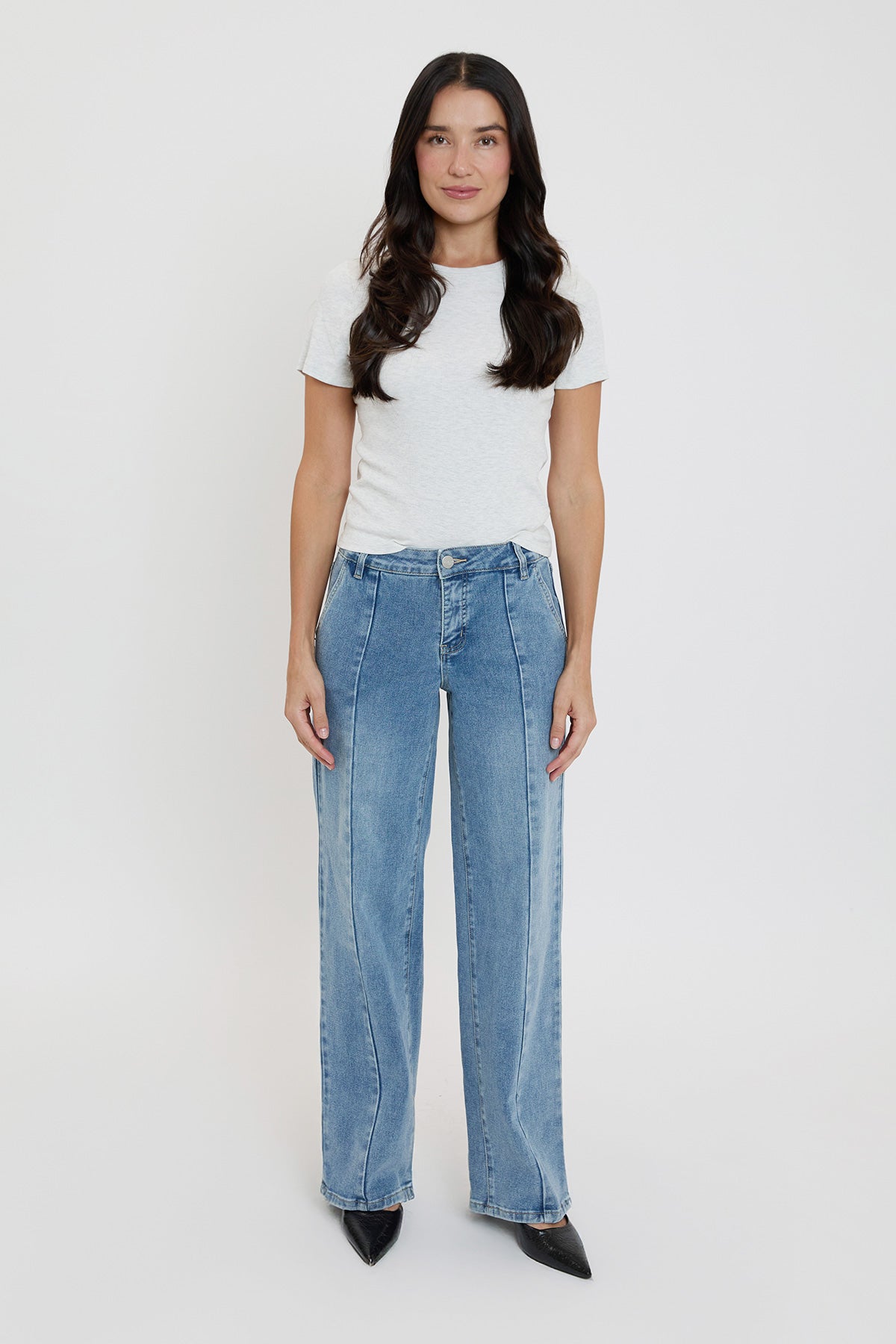 Mid Rise Front Seam Wide Leg Jeans, Pack of 8
