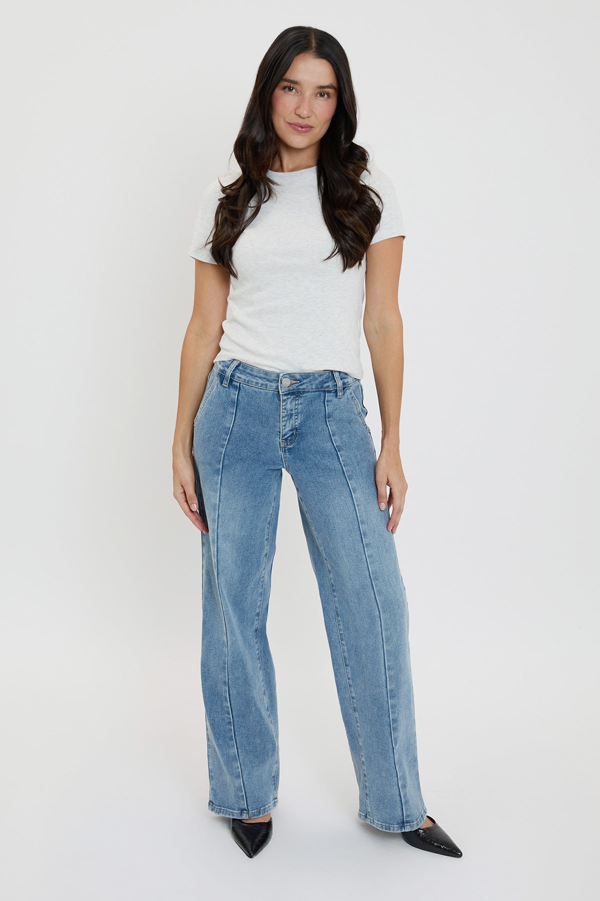Mid Rise Front Seam Wide Leg Jeans, Pack of 8