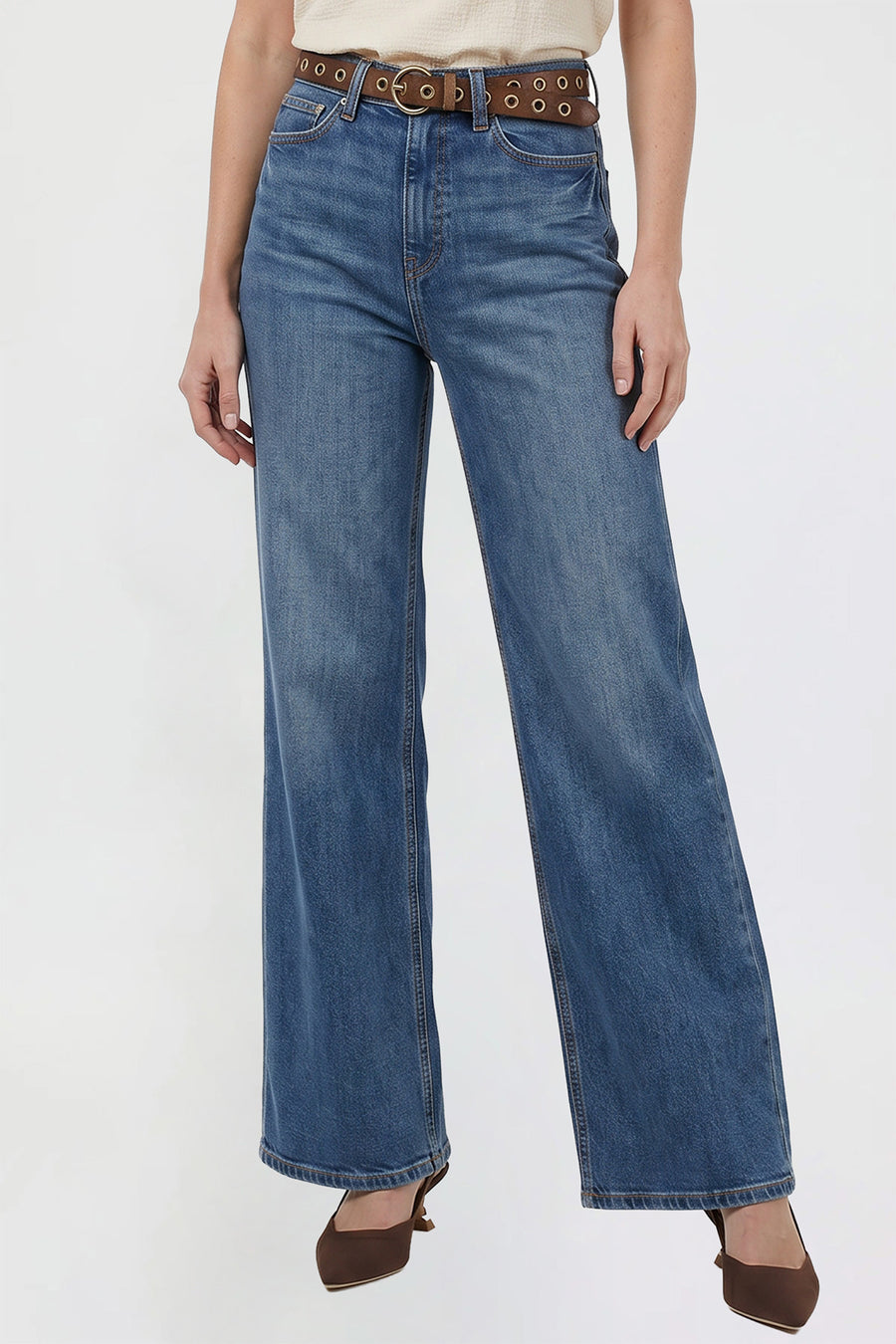 Missy Hazel High Rise Belted Wide Leg Jeans, Pack of 8