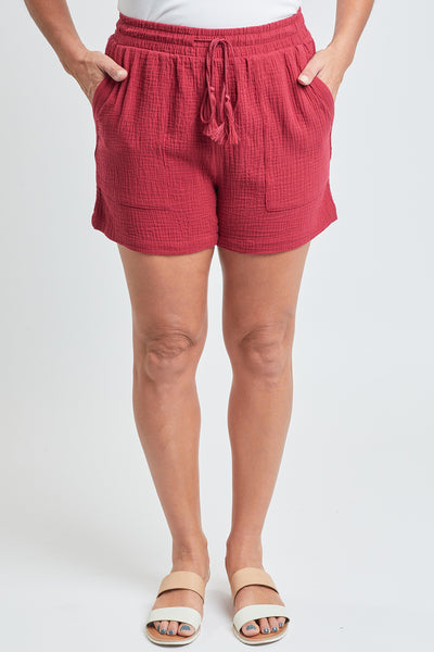 Double Gauze Shorts With Porkchop Pockets And Tassel Drawstring, Pack of 6
