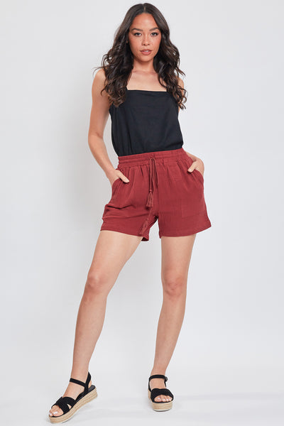 Double Gauze Shorts With Porkchop Pockets And Tassel Drawstring, Pack of 6