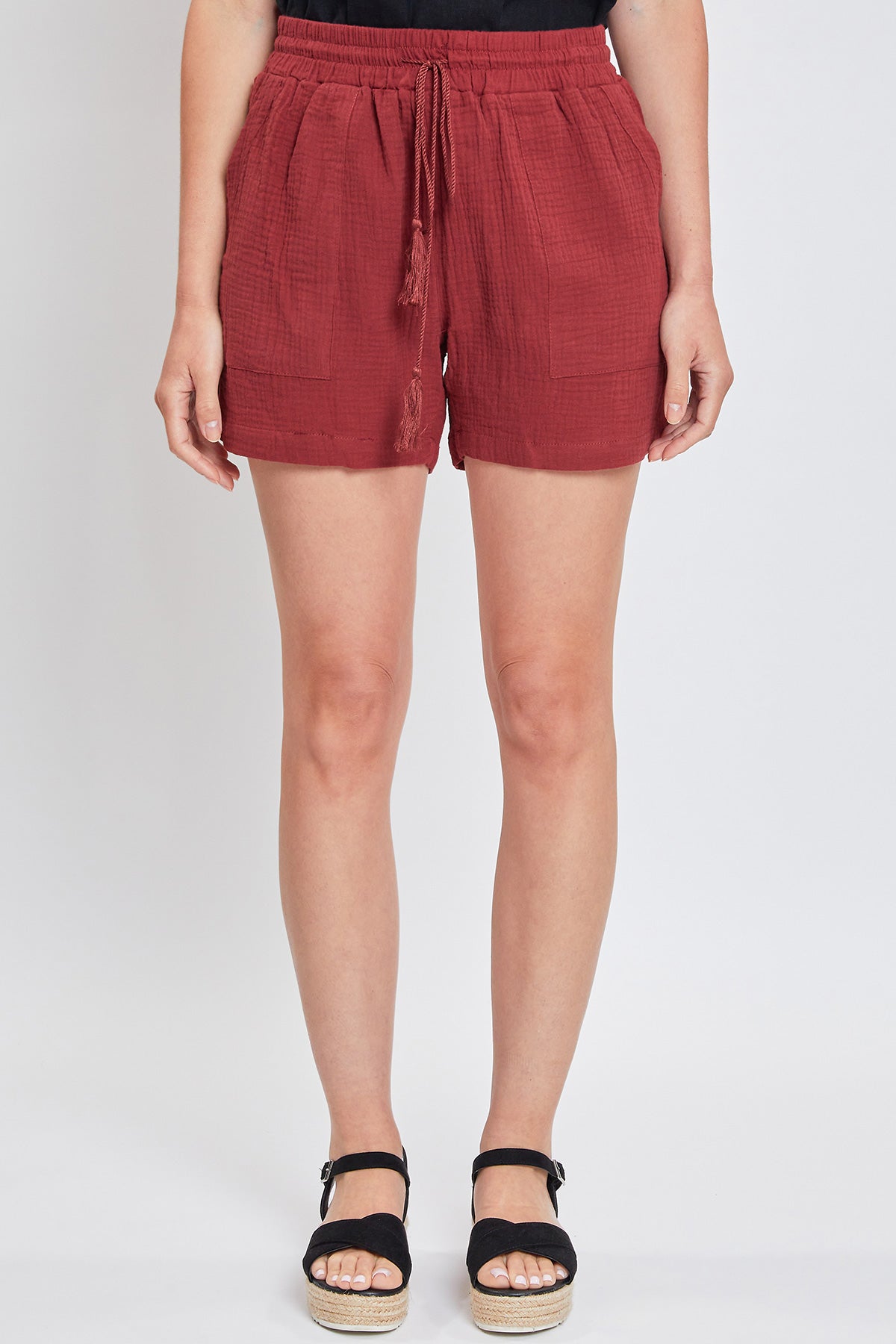 Double Gauze Shorts With Porkchop Pockets And Tassel Drawstring, Pack of 6