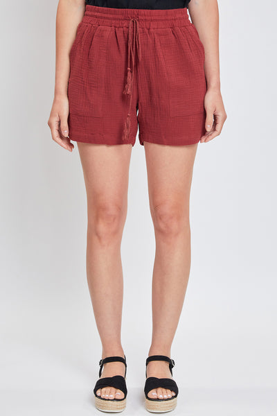 Double Gauze Shorts With Porkchop Pockets And Tassel Drawstring, Pack of 6