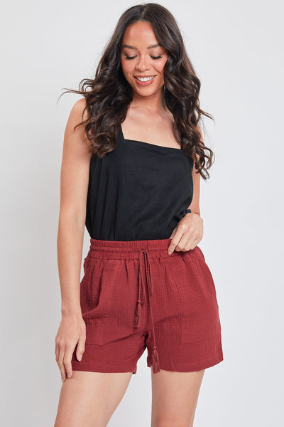 Double Gauze Shorts With Porkchop Pockets And Tassel Drawstring, Pack of 6