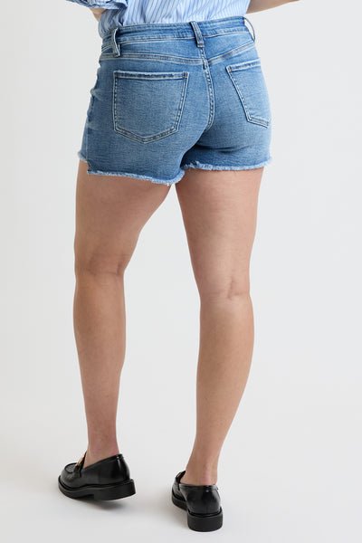 High Rise Premium Stretch Fray Hem Hi-Lo Shorts, Pack of 8