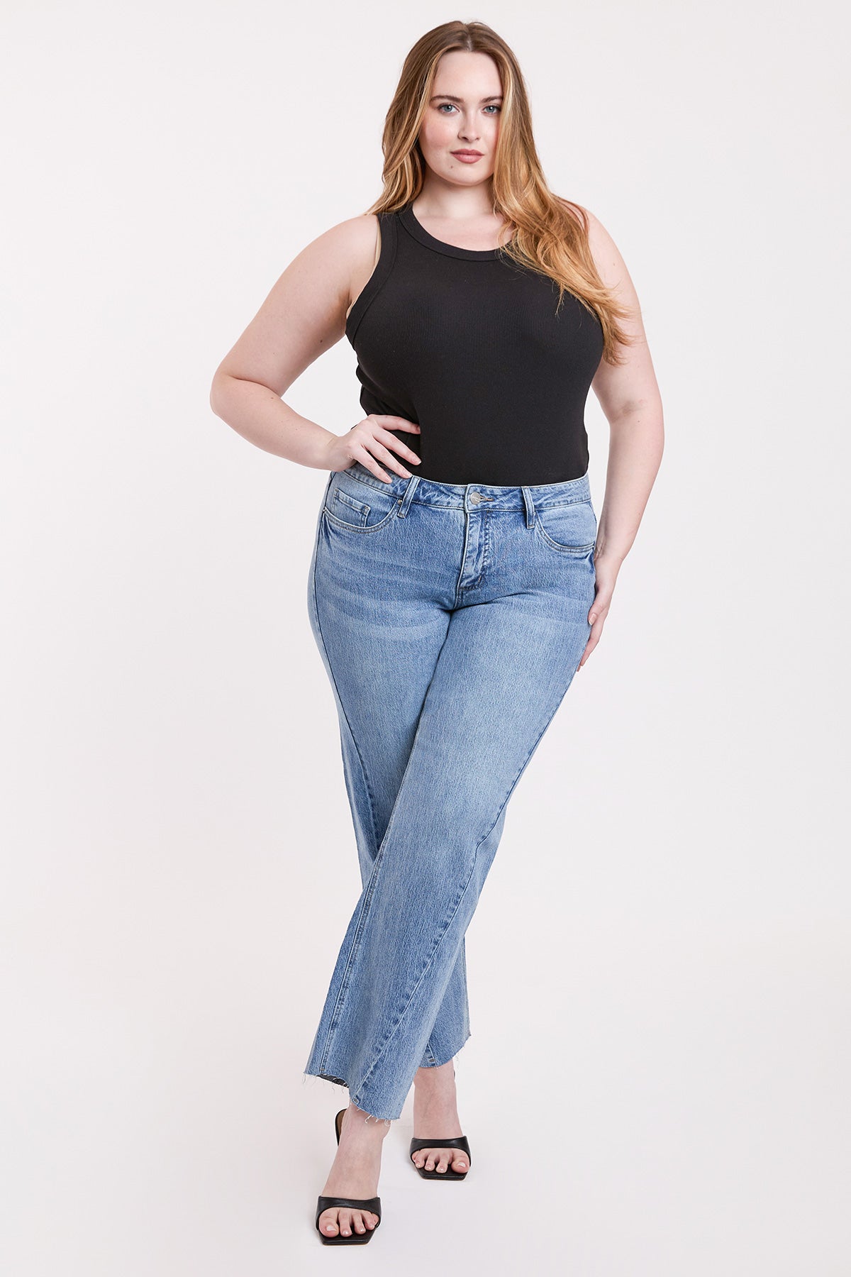Plus High Rise Wide Leg Jeans with Raw Hem, Pack of 6