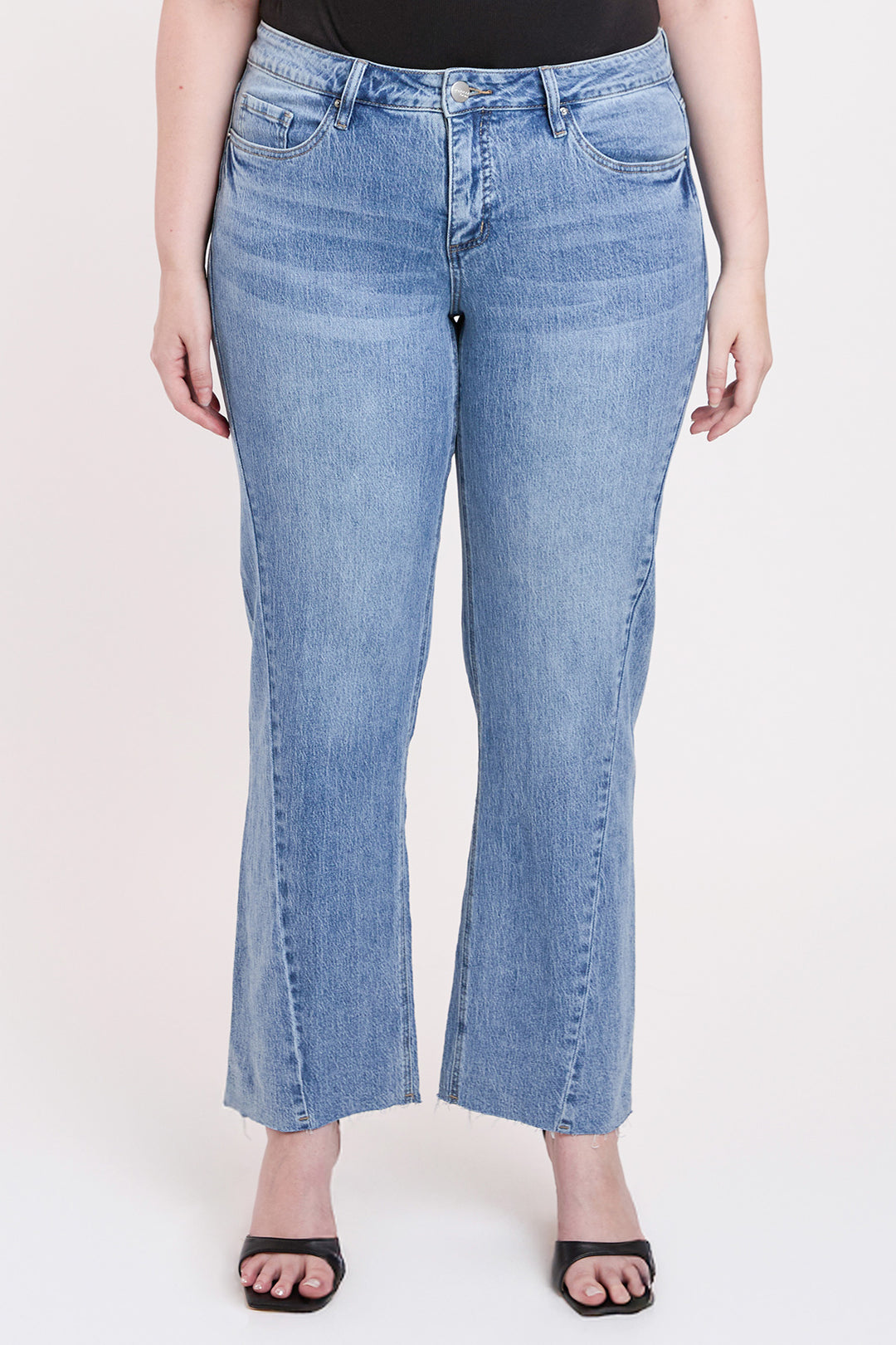 YMI Women's Plus Size Essential Cuff Capri Jeans - High Rise Distressed Denim - View #4