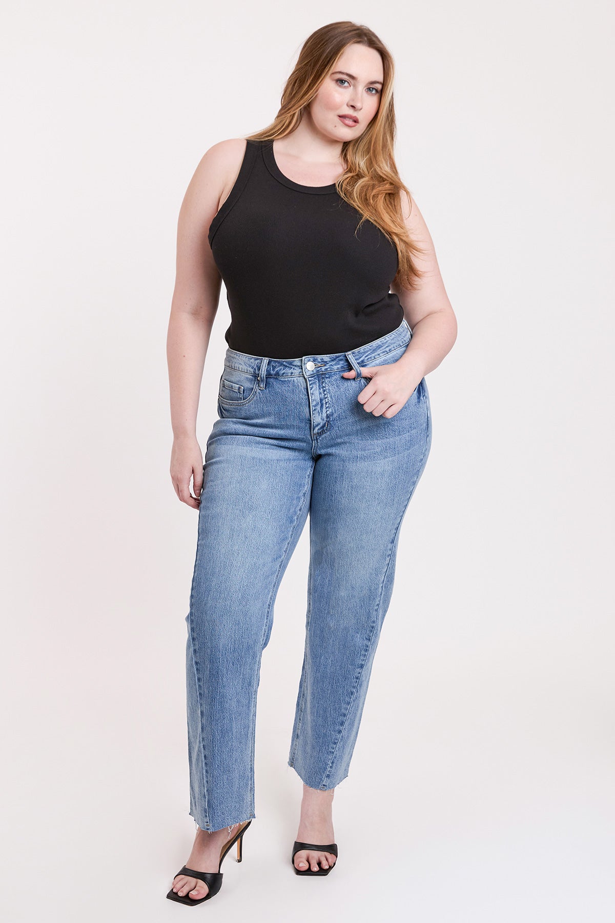Plus High Rise Wide Leg Jeans with Raw Hem, Pack of 6