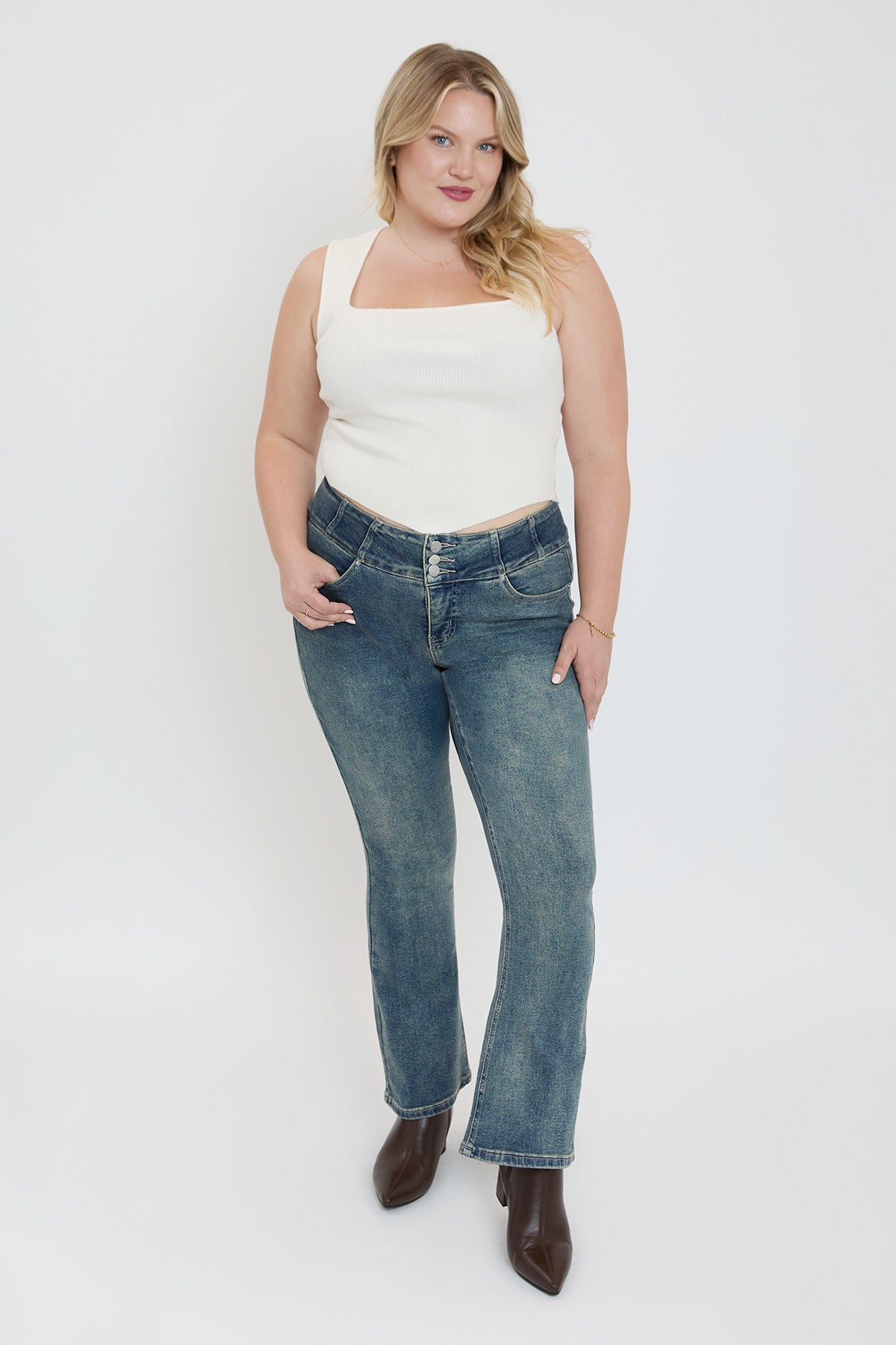 Plus Mid Rise 3-Button Bootcut Jeans, Pack of 6