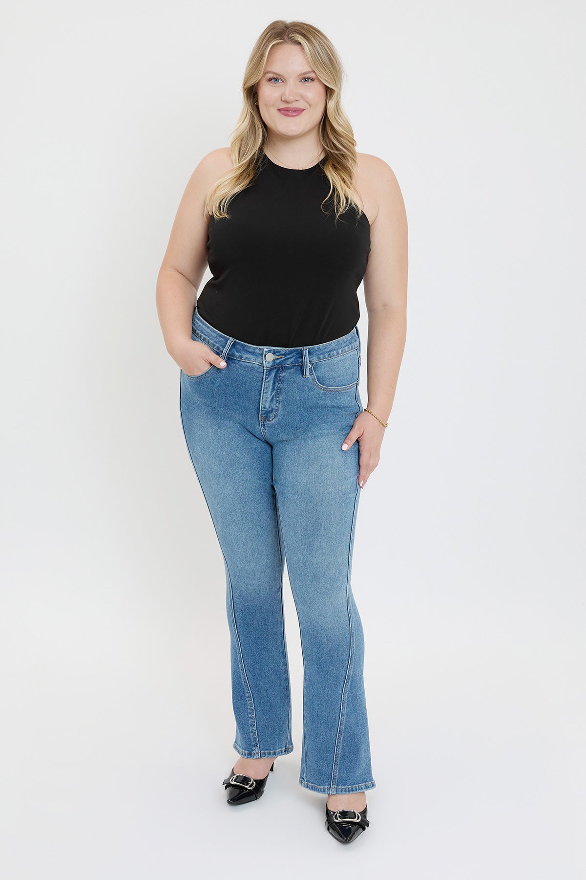Plus Mid Rise Curve Seam Flare Jeans, Pack of 6