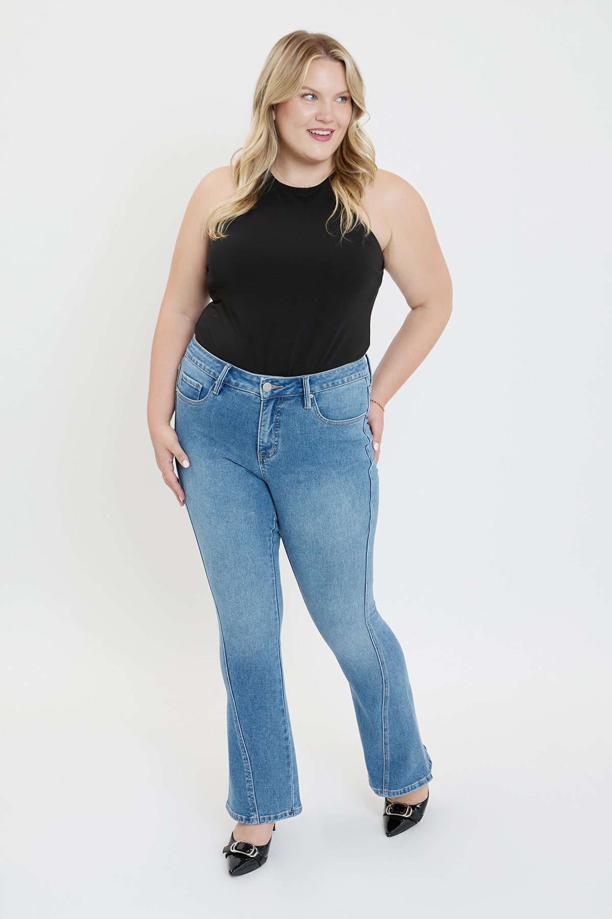 Plus Mid Rise Curve Seam Flare Jeans, Pack of 6