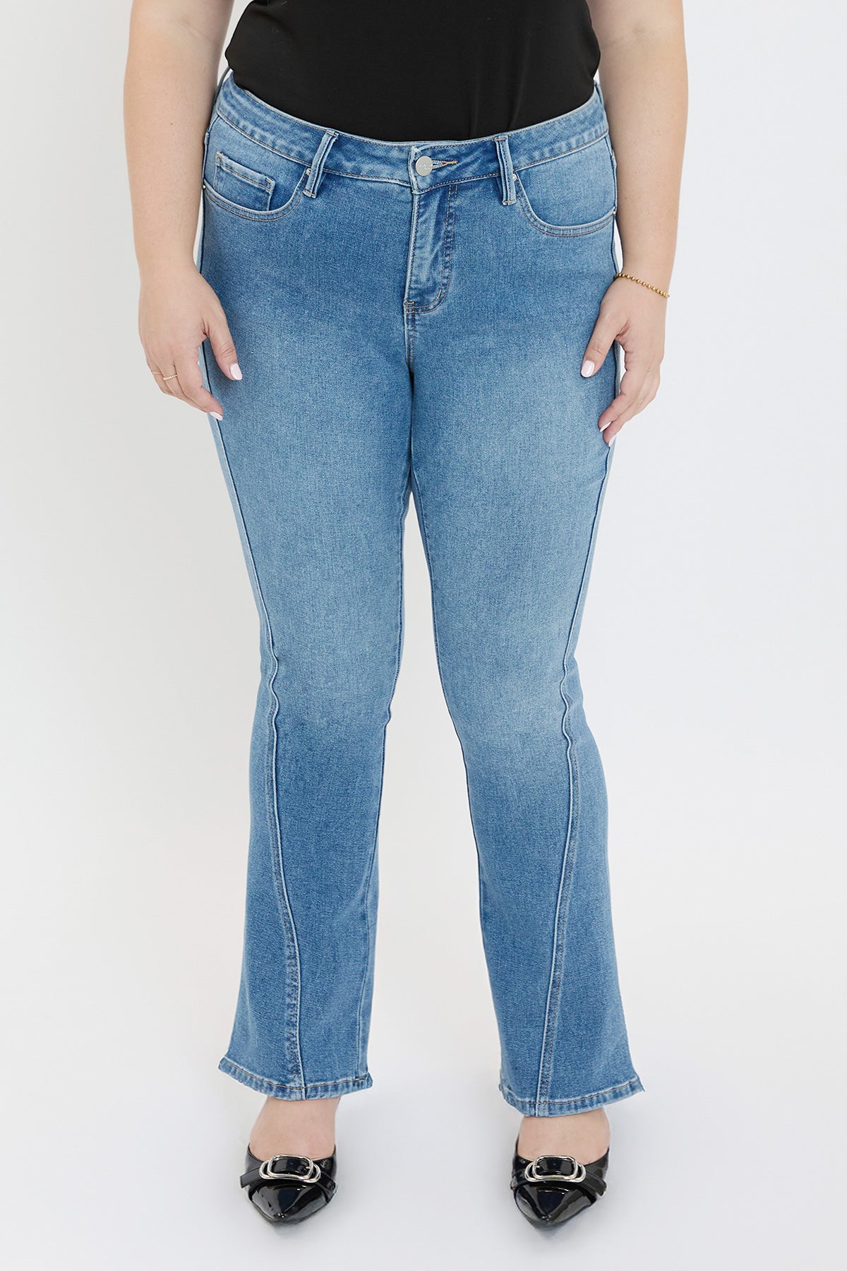 Plus Mid Rise Curve Seam Flare Jeans, Pack of 6