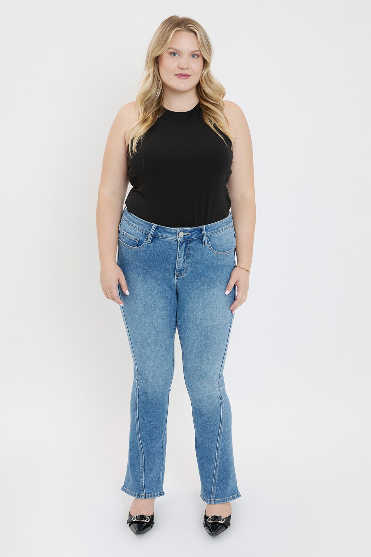 Plus Mid Rise Curve Seam Flare Jeans, Pack of 6