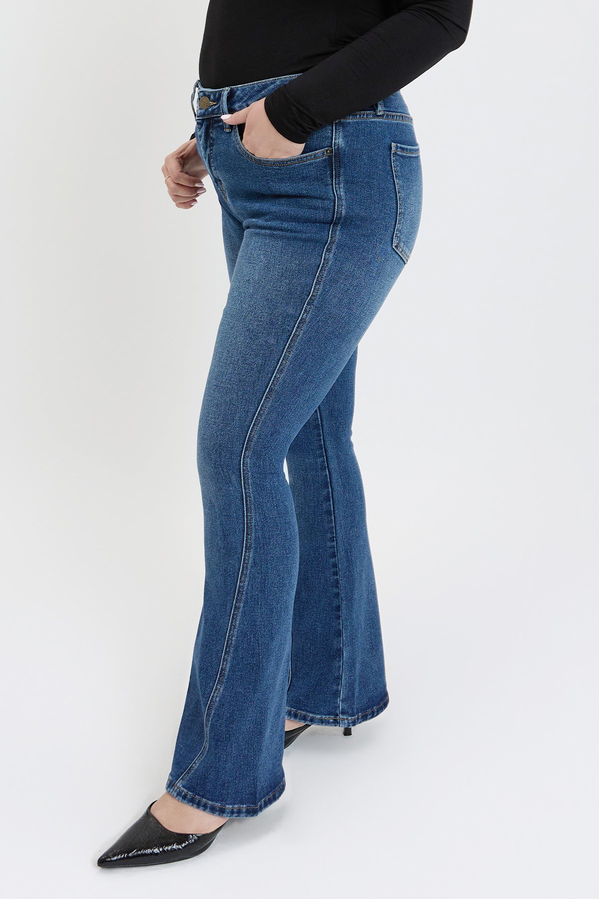 Plus Mid Rise Curve Seam Flare Jeans, Pack of 6