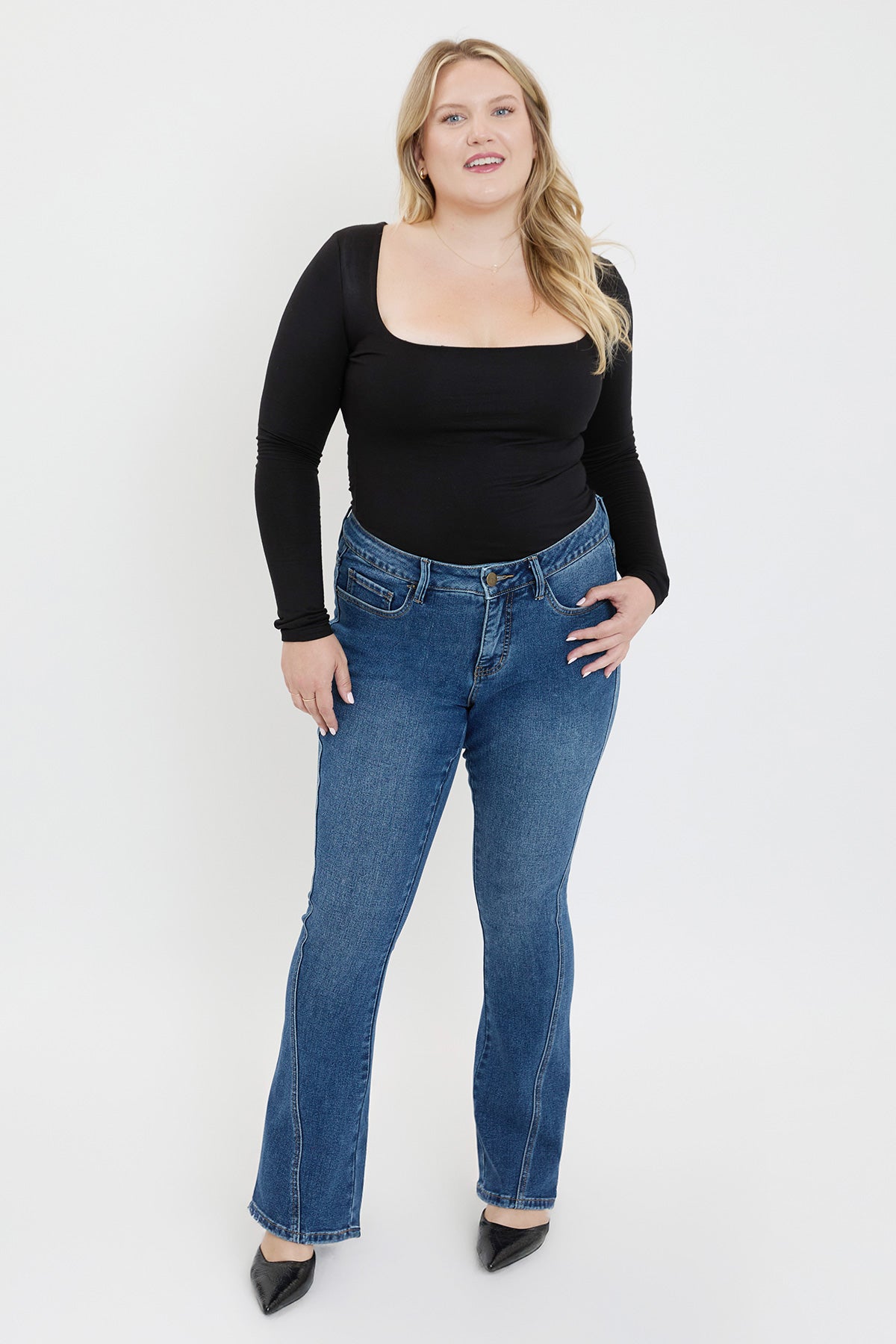 Plus Mid Rise Curve Seam Flare Jeans, Pack of 6