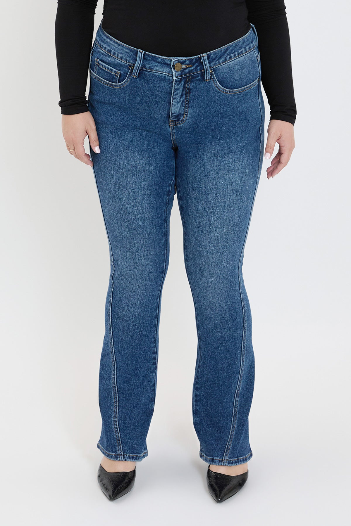 Plus Mid Rise Curve Seam Flare Jeans, Pack of 6