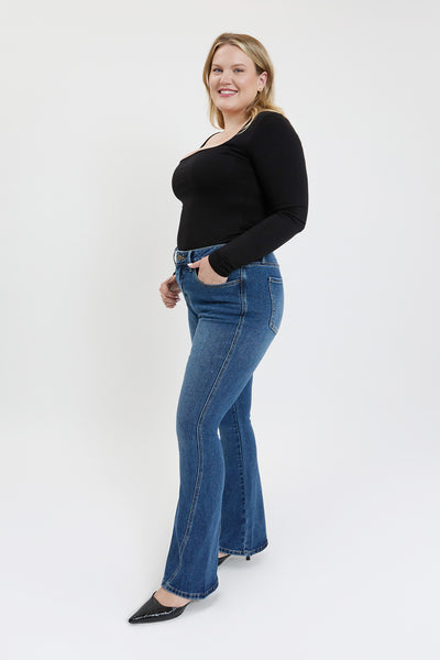 Plus Mid Rise Curve Seam Flare Jeans, Pack of 6