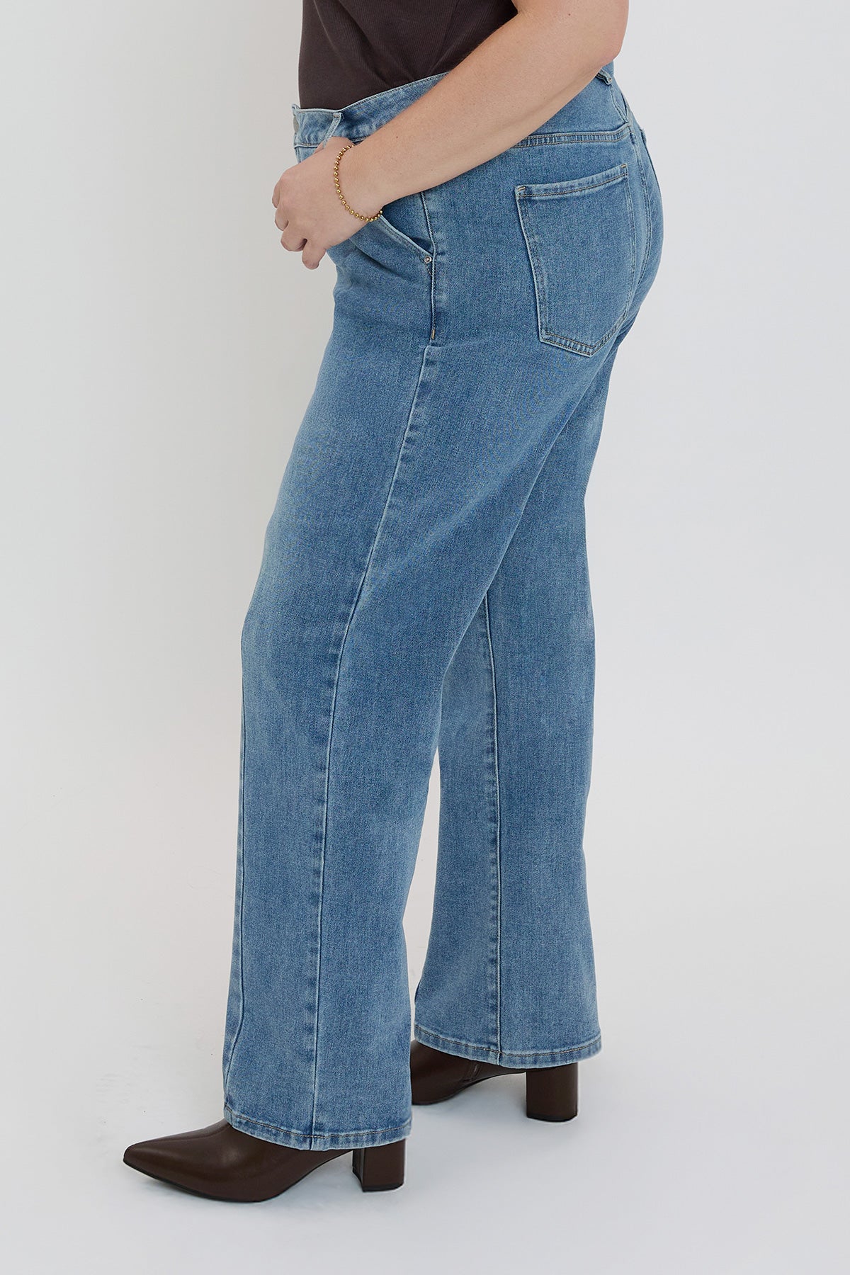 Missy Plus Mid Rise Front Seam Wide Leg Jeans, Pack of 6