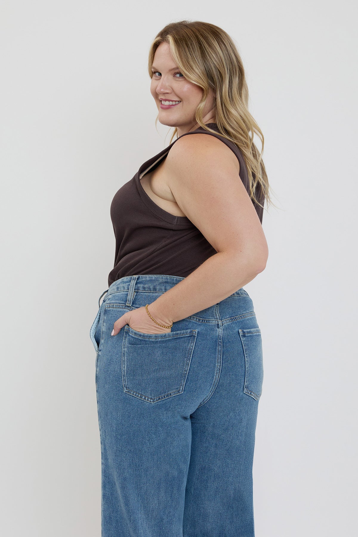 Missy Plus Mid Rise Front Seam Wide Leg Jeans, Pack of 6