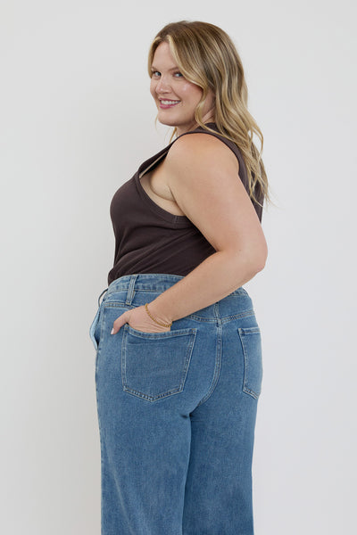 Missy Plus Mid Rise Front Seam Wide Leg Jeans, Pack of 6