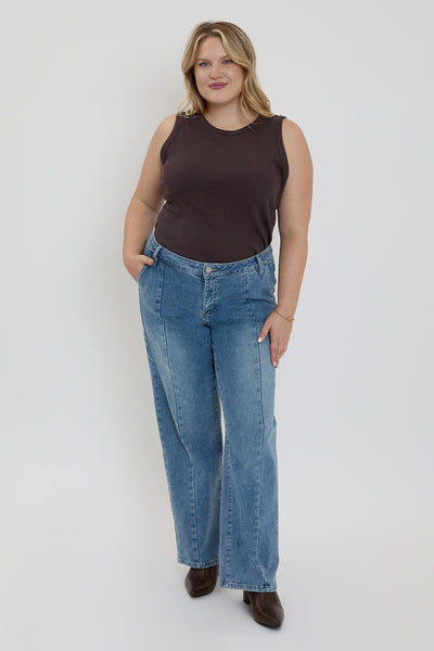 Missy Plus Mid Rise Front Seam Wide Leg Jeans, Pack of 6