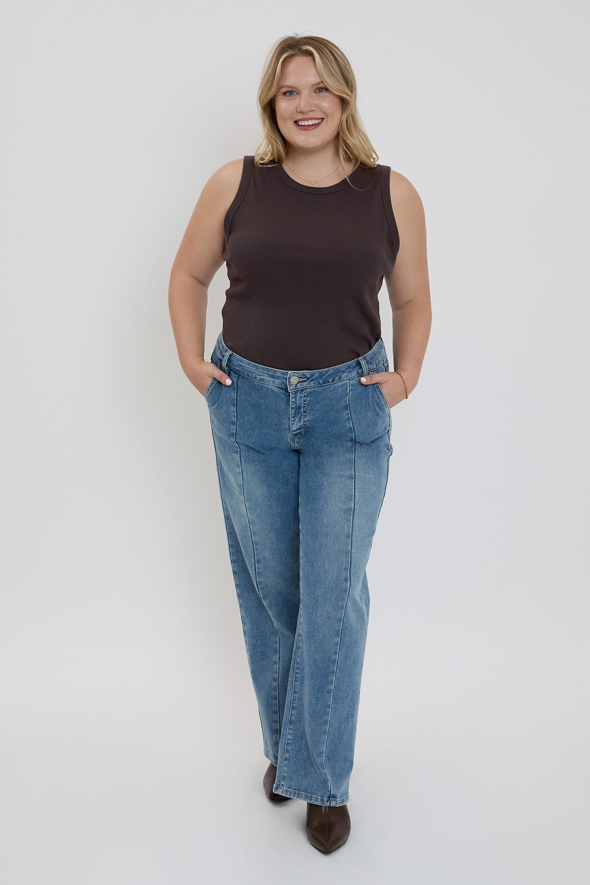 Missy Plus Mid Rise Front Seam Wide Leg Jeans, Pack of 6
