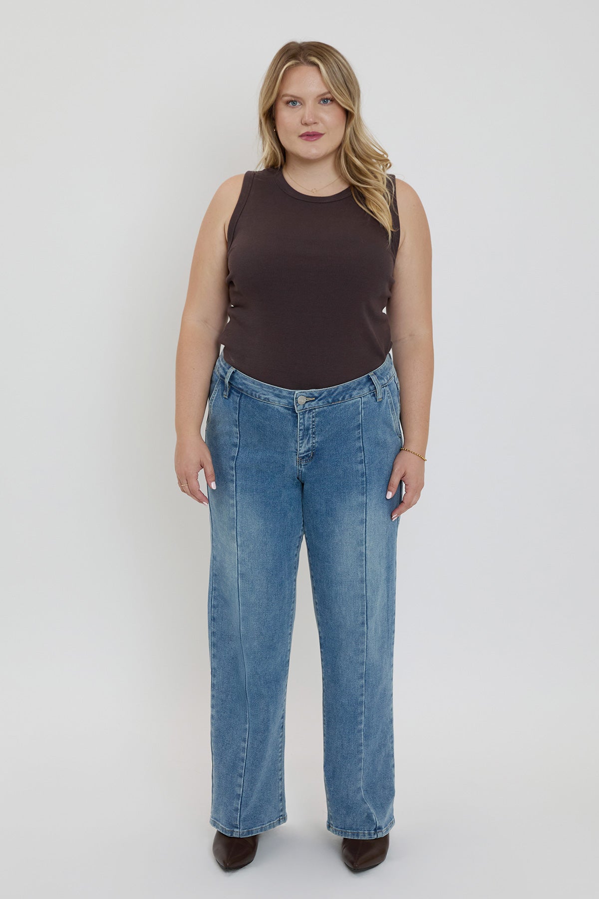 Missy Plus Mid Rise Front Seam Wide Leg Jeans, Pack of 6