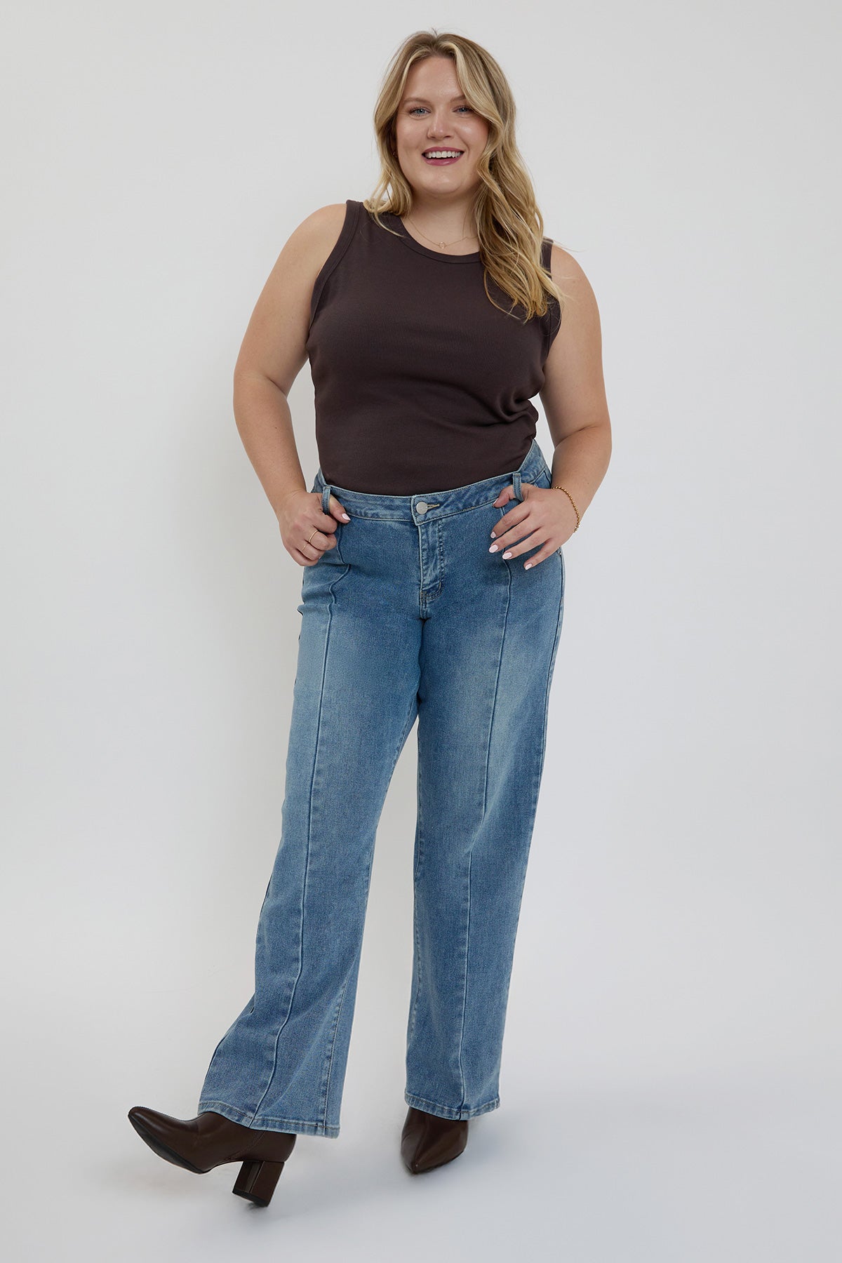 Missy Plus Mid Rise Front Seam Wide Leg Jeans, Pack of 6