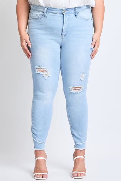 Plus Size Skinny High-Rise Ankle Jean With Slanted Double Frayed Hem Made With Recycled Fibers , Pack Of 12