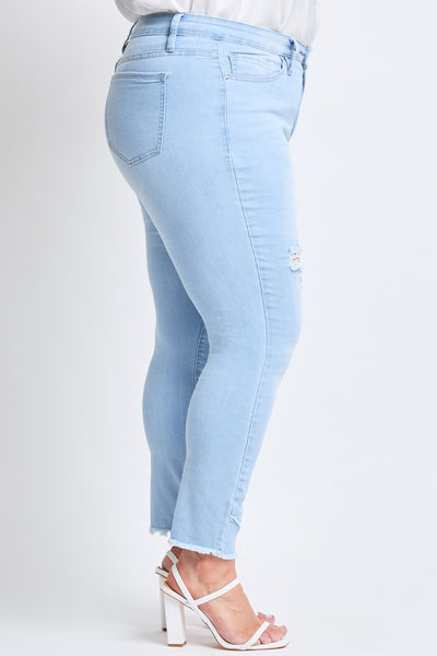 Plus Size Skinny High-Rise Ankle Jean With Slanted Double Frayed Hem Made With Recycled Fibers , Pack Of 12