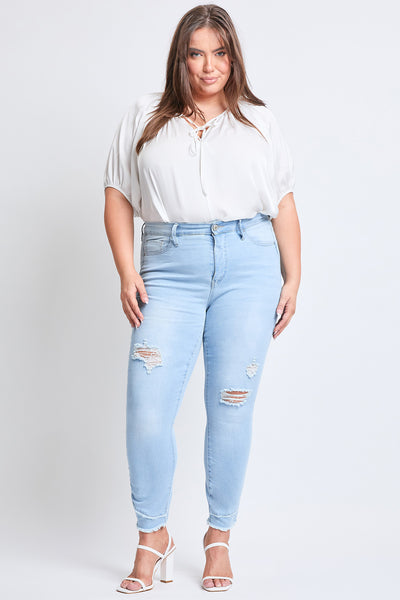 Plus Size Skinny High-Rise Ankle Jean With Slanted Double Frayed Hem Made With Recycled Fibers , Pack Of 12