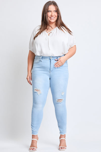 Plus Size Skinny High-Rise Ankle Jean With Slanted Double Frayed Hem Made With Recycled Fibers , Pack Of 12