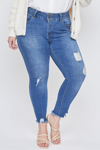 Plus Basic 2-Button Seamed Waistband Fray Hem Ankle Jean, Pack Of 12