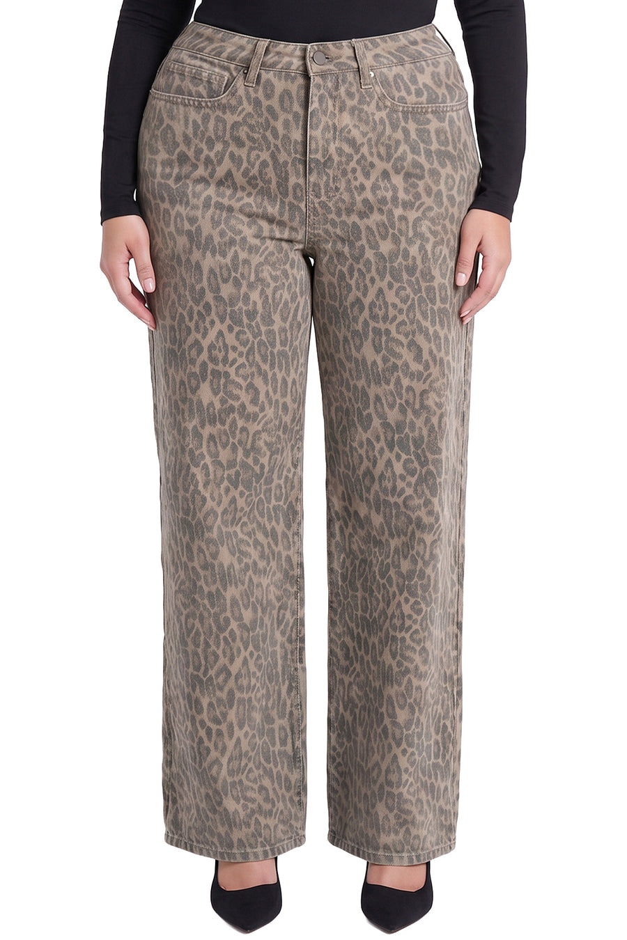 Plus Hailey High Rise Wide Leg Printed Bull Jeans-VTGLE