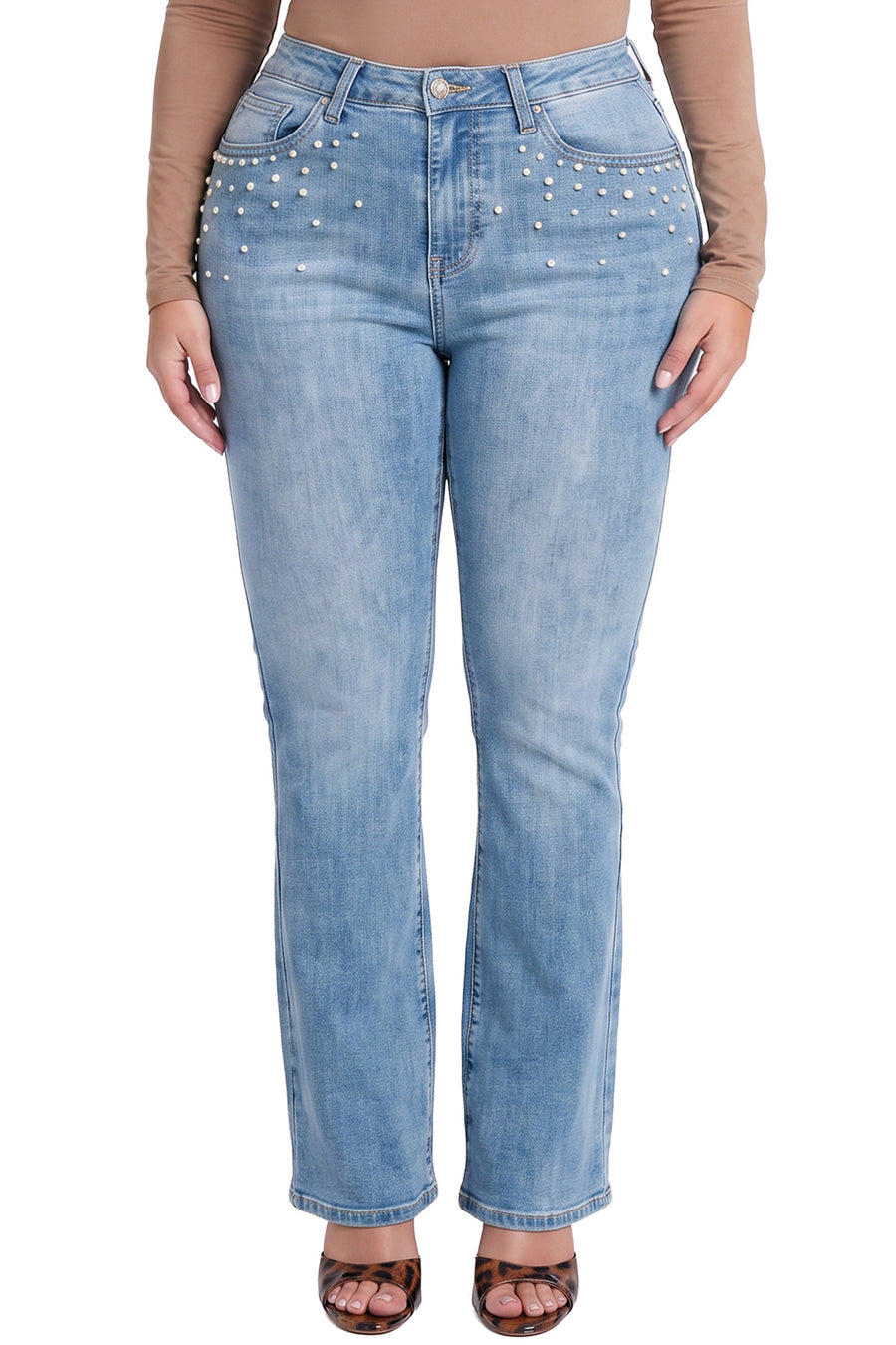 PRE-ORDER-Plus Mia High Rise Studded Bootcut Jeans-ZP065100