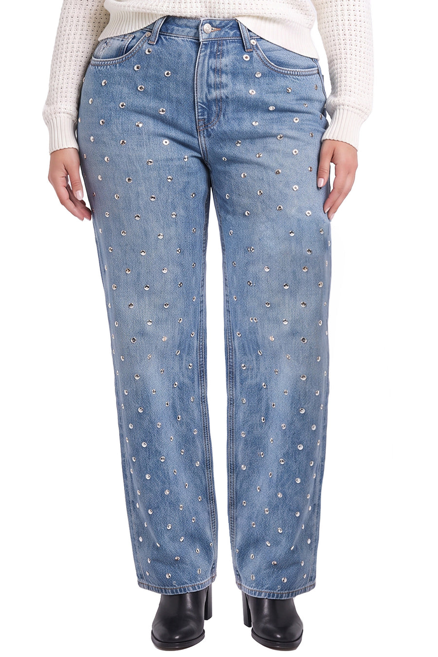 PRE-ORDER-Plus Hailey High Rise Wide Leg Studded Jeans-ZP849100