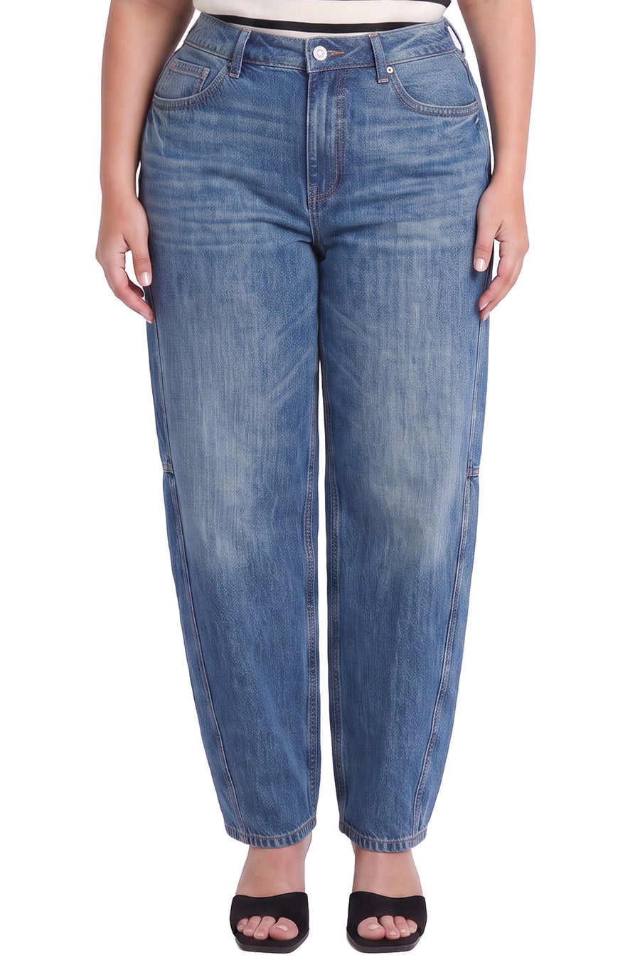 Plus Stella High Rise Barrel Jeans with Seam Detail-08N