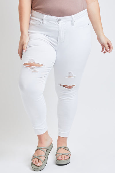 Plus Size Skinny High-Rise Ankle Jean With Slanted Double Frayed Hem Made With Recycled Fibers , Pack Of 12