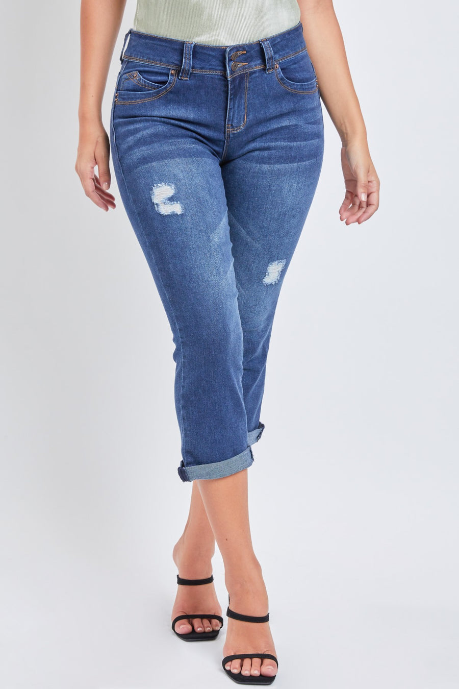 Junior Wannabettabutt 2 Button High-Rise Double Roll Up Cropped Jean, Pack of 12