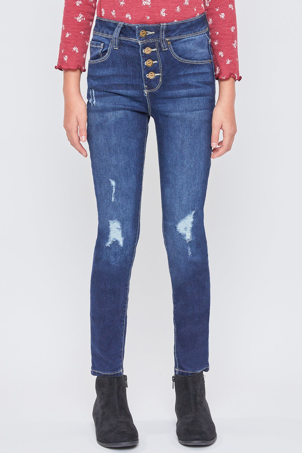 Girls Exposed Buttons High Rise Skinny Jean, Pack of 12