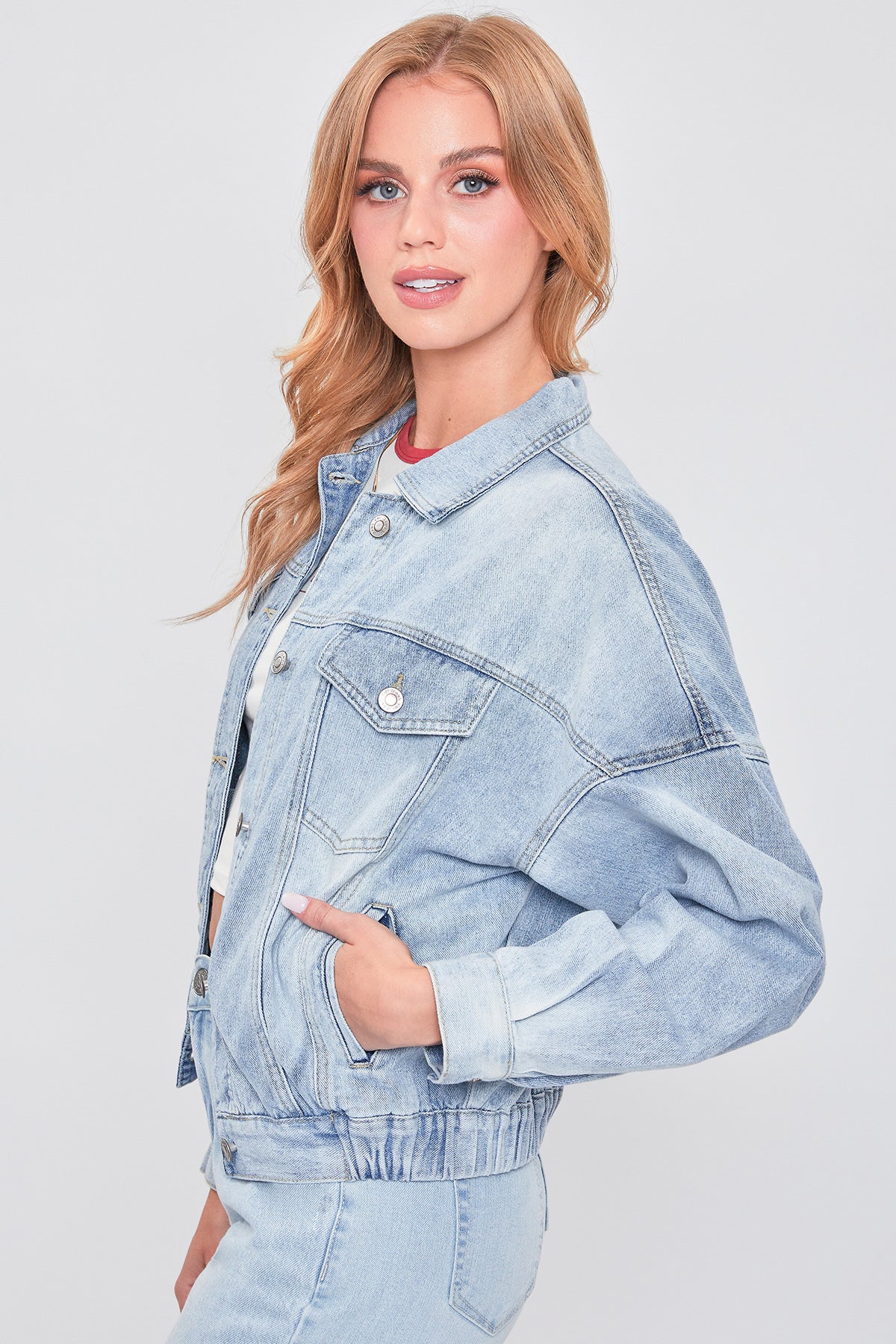 Juniors 80'S Style Denim Jacket With Elastic Hem , Pack Of 6