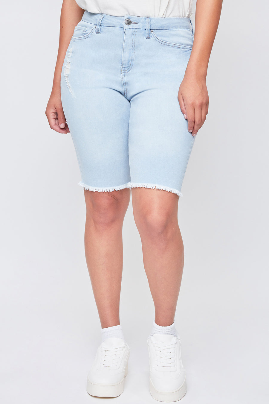 Junior Curvy 1-Button High-Rise Fray Hem Bermuda, Pack of 12